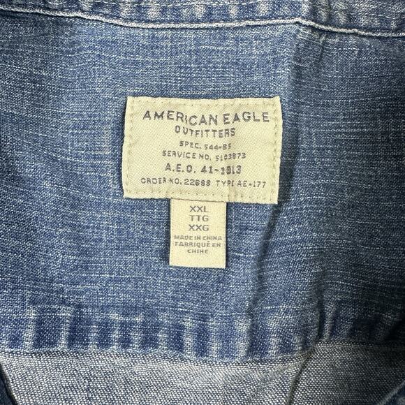 American Eagle Button Up Shirt Mens XXL Blue Denim Casual‎ Outdoor Preppy Office - Picture 3 of 10